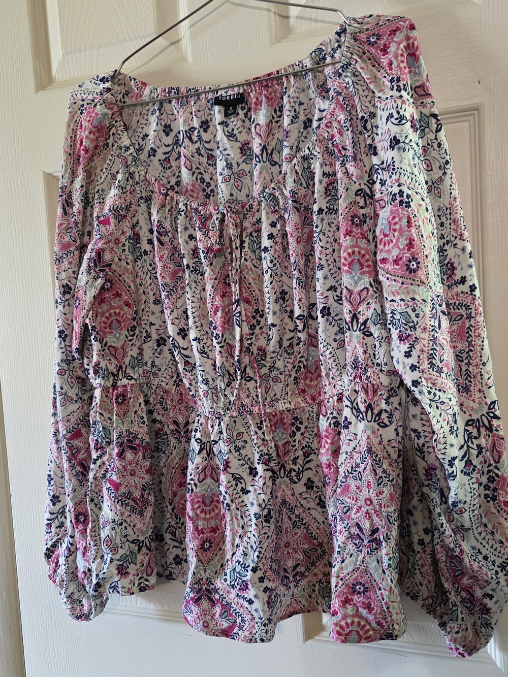 torrid Pink and Navy Floral Peasant Blouse